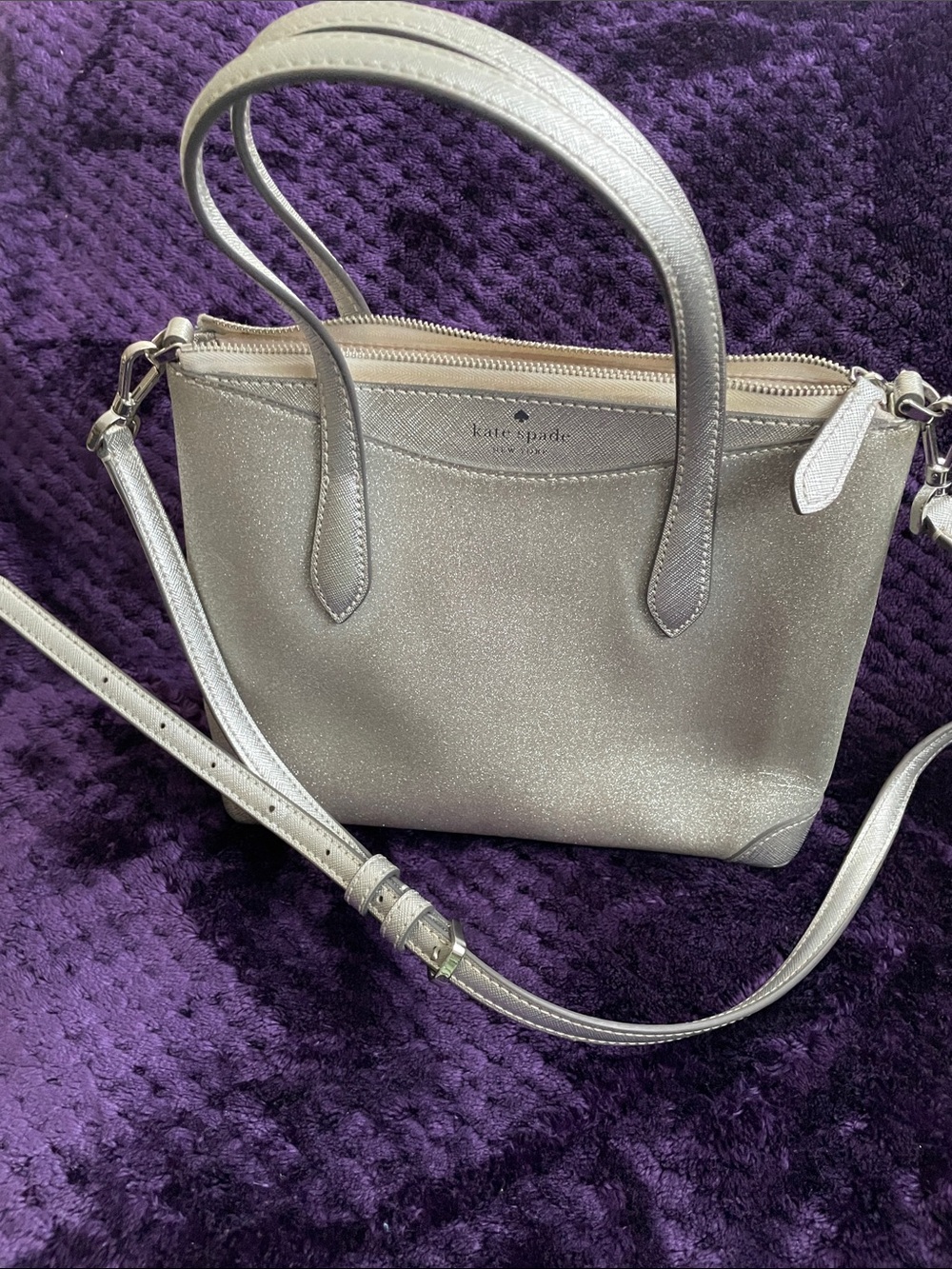 kate spade Silver Glitter Crossbody Satchel EUC Needs little cleaning inside